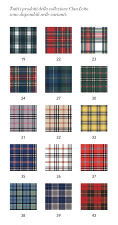 the different plaid patterns are shown in various colors