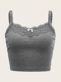 Grey Casual Collar  Fabric Plain Cami Embellished Medium Stretch  Women Tops, Blouses & Tee Lace Cami Top, Mia 3, Women Tank Tops, Lace Cami, Mode Inspiration, Teen Fashion Outfits, Cami Top