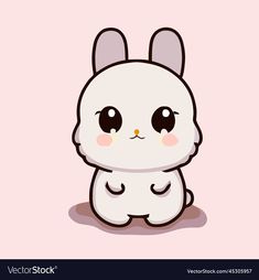 a cute white rabbit with big eyes on a pink background vector art, cartoon character