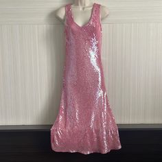 This Gorgeous Dress Is A Size 4 / Small It’s A Slip On (Stretchy Material) Midi-Length.Never Been Worn Before. Would Make A Fantastic Valentine’s Day Party Dress/ Date Night Head Turner! Long Disco Dress, Pink Sleeveless Sequin Dress For Summer, Long Sequined Summer Dress, Stretch Evening Dresses For Spring, Sleeveless Sequin Evening Dress For Spring, Pink Stretch Dress For Dress Down Occasions, Pink Stretch Dresses For Casual Wear, Fitted V-neck Sequin Dress For Spring, Pink Stretch Dress For Casual Wear