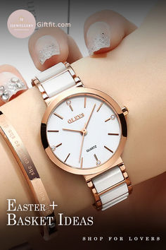 White ceramic watch for women, perfect for Easter basket. Stainless steel case, bracelet clasp, waterproof. Ideal for women's fashion. Good Presents For Boyfriends, White Watches Women, 50 Wedding Anniversary Gifts, Best Boyfriend Gifts, Ceramic Watch, Presents For Boyfriend, 70th Birthday Gifts, White Watch, Watch For Women