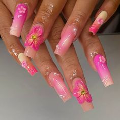 Hibiscus Flower Nails 3d, Tropical Nails Square, Orchid Nails Square, Gel Nails Short Nails, Pink Nails Flower, Hawaiian Flower Nails Acrylic, Summer Nails Long, Nail Inspo Gel, Gel Nails Short