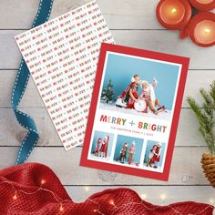 Red Merry and Bright Photo Collage Christmas Holiday Card