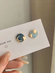 Vintage Asymmetric Sun Moon Shape  Earrings Luxury Packaging Design, Ceramic Earring, Moon Shape, Fimo Clay, Earrings Accessories, Art Clay, Personalized Photo Gifts, Moon Shapes, Ceramic Jewelry