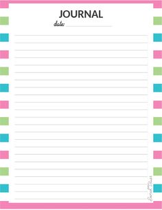 a pink and green lined notebook with the words journal written on it