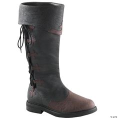 These boots are truly a cut above the normal Pirate boot! Captain's pull-on boots are black distressed leather-look polyurethane with brown decorative trims at heel and toe, along cuff detail, and down the side lace-up feature. These are comfortable, water-resistant and easily cleaned and maintained. One-inch flat heel. Great for any swashbuckling adventurous soul in need of a stylish boot! Captain Boots, Fantasy Shoes, Medieval Boots, Pirate Boots, Costume Boots, Wingtip Boots, Pleaser Shoes, Costume Shoes, Stylish Boots