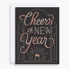 a greeting card with the words cheers to the new year written in pink on black