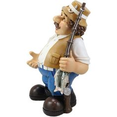 a figurine of a fisherman holding a fish and giving the thumbs up sign