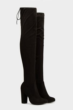 Way Up High - Black – MISS LOLA Black Heels, Thigh Highs, Long Black Boots, Black Heeled Boots, Miss Lola, Black Block Heels, Black Heel, Long Black, Over The Knee Boots