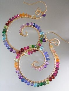 rainbow nautilus riveting gemstone rimmed gold filled signature original spiral earrings medium