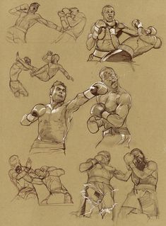 some sketches of people doing different things in the same direction, and one man is holding his arm out