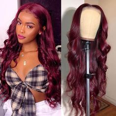 13x4 4X4 Lace Frontal 99J Body Wave Human Virgin Hair Lace Front Wigs -OQHAIR - ORIGINAL QUEEN HAIR Lace Closure Hairstyles, Real Hair Wigs, Deep Wave Hairstyles, Burgundy Hair, Human Virgin Hair, Colored Wigs, Body Wave Wig, Body Wave Hair, Lace Closure Wig