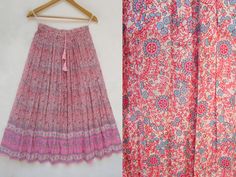 "ITEM DESCRIPTION blue pink floral printed cotton long maxi skirts - broomstick style maxi skirts Material: 100% cotton voile soft crinkled fabric Length: - 38 inch long Waist :-28.00 inch full (14 inch half) 28 inch relaxed can stretch up to 50 inch Size: free size (fit to all) PRODUCT NAME: - Long Women Maxi skirts Ladies Vintage Long skirts Company Return Policy: Please write for more information to my email directly CHOOSE \"ASK SELLER QUESTION \" payment policy:- we accepts payment through Pink Floral Print Flowy Maxi Skirt, Bohemian Maxi Length Pink Skirt, Bohemian Pink Maxi Skirt, Bohemian Pink Floral Print Maxi Skirt, Summer Pink Cotton Maxi Skirt, Pink Cotton Maxi Skirt For Summer, Pink Cotton Maxi Skirt For Beach, Flowy Pink Maxi Skirt For Spring, Bohemian Cotton Pink Skirt