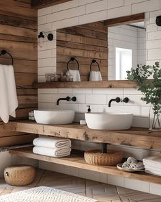 Modern farmhouse bathroom designed with a neutral color palette and elegant fixtures Modern Cottage Bathroom, Tiny Home Bathrooms, Modern Farmhouse Bathroom Ideas, Farmhouse Bathroom Design, Rustic Bathroom Vanities, Cabin Bathrooms, Bathroom Farmhouse Style, Cottage Bathroom, Modern Farmhouse Bathroom