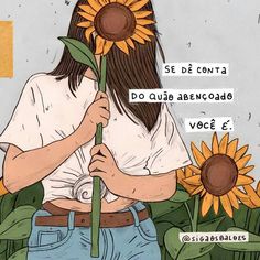 a drawing of a girl holding a sunflower with spanish words written on the side