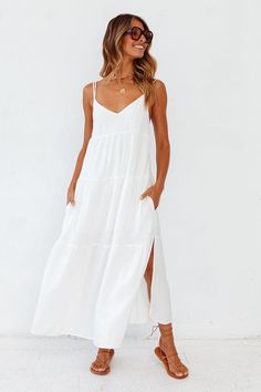 Carbell Maxi Dress White | Fortunate One Floaty Maxi Dress, Hand Dress, Maxi Dress White, Knit Maxi Skirt, Maxi Dress Sale, Statement Dress, Beach Maxi Dress, Maxi Dress Green, Summer Cocktails