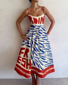 Fish Print Dress, Print Patterns Fashion Design, Red Dress Outfit Ideas, Playful Outfits, Fun Dresses, Fish Dress, Play Clothes, Fish Motif, Strappy Dress