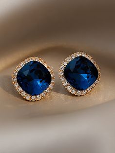 Royal Blue Fashionable   Zinc Alloy  Stud Embellished   Jewelry Royal Earrings, Dark Blue Jewelry, Royal Blue Jewelry, Indigo Jewelry, Royal Blue Earrings, Beautiful Diamond Earrings, Embellished Fashion, Rhinestone Material, Blue Accessories