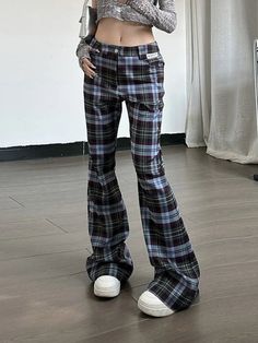 Tavimart Y2k Flare Pants Women Gyaru Plaid Print Slim Fit Casual Straight Leg Pants Summer Clothes for Women Fashion Trousers 实拍图