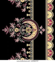 a black background with pink, yellow and white flowers on it's border in the center