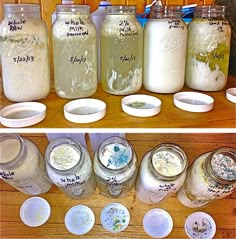 there are many jars with different things in them