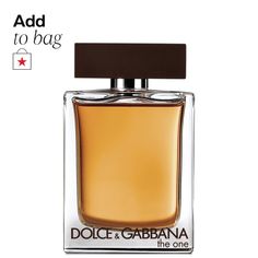 an advertisement for dolce garbana the one, featuring a man's perfume bottle