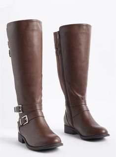 Buckle Knee Boot (WW), BROWN Brown Buckle Boots, Torrid Boots, Extra Wide Calf Boots, Riding Boots Fashion, Knee Boot, Wide Calf Boots, Cute Boots, Buckle Boots, Wide Calf