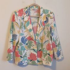 Vintage Blair unlined paint stroke 80's 1 button blazer; no size tag; SEE MEASUREMENTS pit to pit: 22.5" Shoulder to hem: 27.5" l Pastel Paint, Paint Strokes, Tailored Jacket, Blazer Buttons, Tailored Suits, Size Tag, Pastel Painting, Clothing Ideas