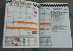 an open planner book with notes on the page and markers for each month in it