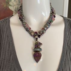 Beautiful Druzy Quartz, Fw Pearl & Fluorite Necklace 925 Sterling Silver. 3 Strand With Gorgeous Pendent. The Druzy Quartz Is So Colorful! Custom Made. Silver May Need Polishing. Fluorite Necklace, Druzy Quartz, Purple Gray, Jewelry Inspo, Purple Grey, Druzy, Womens Jewelry Necklace, Custom Made, Jewelry Necklaces