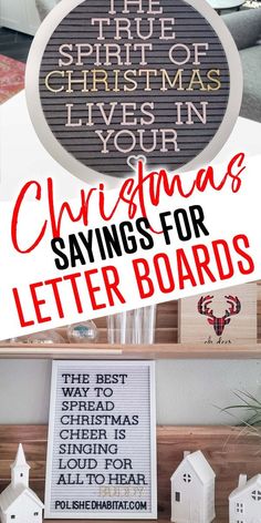 christmas sayings for letter boards are displayed on a shelf