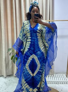 Adire Silk Bubu Dress - African Dress styles, African Fashion, Modern African Wear, Trendy African Fashion African Woman Dress, African Auntie Dress, Fitted Bubu Gown Styles, Silk Adire Styles For Women, Silk Boubou Styles For Women, Adire Dress Styles, Adire Bubu Styles, Blue African Dress, Long Ankara Dress Styles