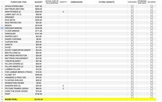 a spreadsheet showing the number and type of items in each item, including numbers