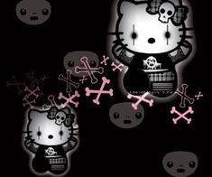 a hello kitty wallpaper with skulls and crosses