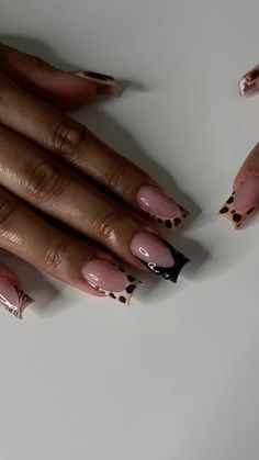 Free Style Nails Design, Nude And Black Nail Designs, Nude Nails With Black Design, Exotic Nails