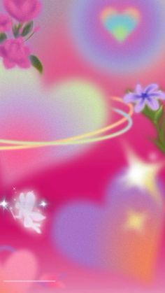 a pink background with hearts and flowers in the foreground is an image of a heart shaped object