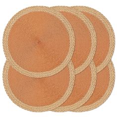 four orange and beige placemats with braiding on each one side, arranged in the shape of a circle