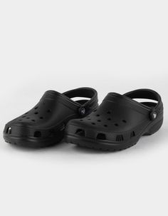 Crocs Classic Clogs. Easy On, Easy Off! The Classic Clog Offers Amazing Comfort And Support, Thanks To The Light, Durable Croslite™ Material And Molded Design. Customize Your Crocs Clog However They Like; Ventilation Holes Accommodate Jibbitz™ Brand Charms. Pivoting Heel Straps For A More Secure Fit. Easy To Clean. Iconic Crocs Comfort™: Lightweight. Flexible. 360-Degree Comfort. Imported. | Crocs Classic Unisex Clogs Crocs For Men, Red Crocs, Black Crocs, Shoes For School, Crocs Clog, Dr Shoes, Black Clogs, Shoe Wishlist, Crocs Clogs