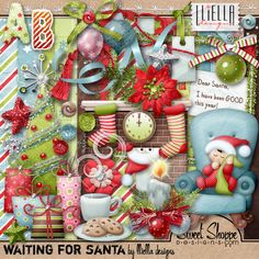 a digital scrapbook page featuring christmas decorations and items from the santa's workshop