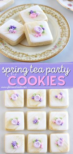 Spring Tea Party Cookies, cookie decorating ideas, easy dessert recipes, easy to make sweet treats Delicious Easter Desserts, Perfect Sugar Cookie Recipe, Cookie Decorating Ideas, Easter Tea Party, Tea Party Cookies, Royal Tea Parties, Perfect Sugar Cookies