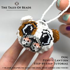 a hand holding a beaded tiger ornament with instructions on how to make it