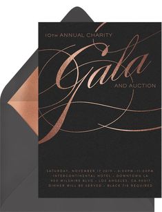 an elegant black and rose gold gaia and auction card with the word gaia on it