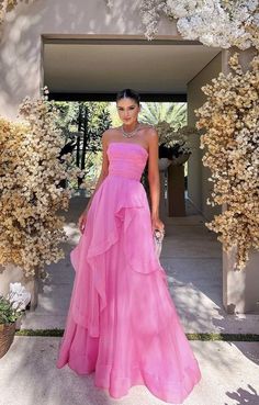 Strapless Organza, Modest Evening Dress, Prom Dresses Long Pink, Long Formal Gowns, Strapless Prom Dresses, Pink Prom Dress, Prom Dresses Modest, Pink Prom, فستان سهرة