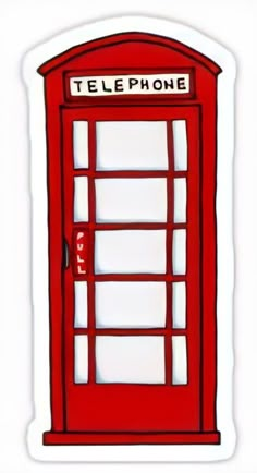 a red phone booth sticker with the word telephone written on it's side