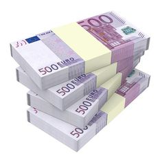 five stacks of 500 euros bills stacked on top of each other in different colors and sizes