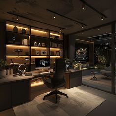 Designs: Office Interior Images Work From Home Home Office Aesthetic Luxury, Work Room Design Office, Office Inspo Men, Home Office Multiple Monitors, Narrow Home Office, Office Setup At Home, Professional Office Interior Design, Black Marble Office, Wizard Office