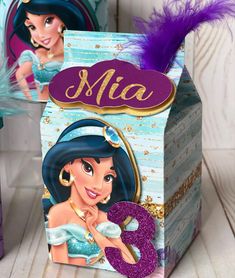 a box with the name mia on it and an image of princess pocahon