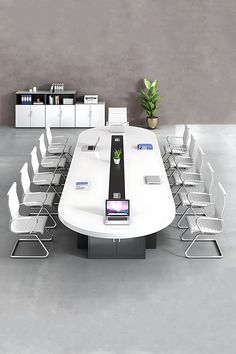 Modern simple conference table. Environmentally friendly piano baking paint process.High temperature resistance high brightness, high density. Creative rounded table corner design.Smooth and delicate polishing all around the curved design is safer and more beautifu. #Conference Tables#Conference Room#Negotiation Table