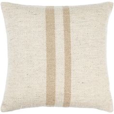 a white and tan striped pillow on a white background with a brown stripe in the middle