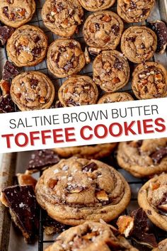 saltine brown butter toffe cookies on a cooling rack with text overlay that reads saltine brown butter toffe cookies